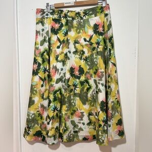 Cassis Cotton and Silk Floral A-Line Skirt in Yellow & Green. Size 8
